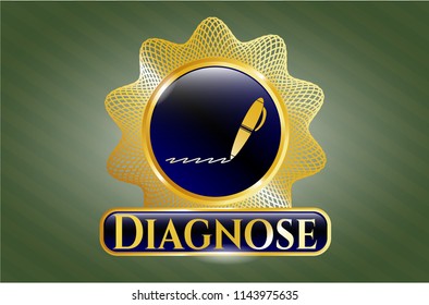  Gold badge with writer icon and Diagnose text inside