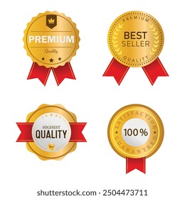 Gold Badges Quality Labels Icon Set Vector Design.