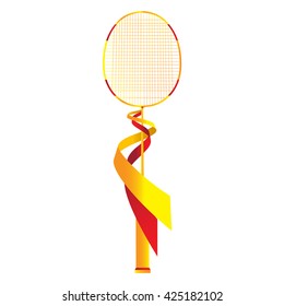Gold badminton racket. Flat design Vector illustration.