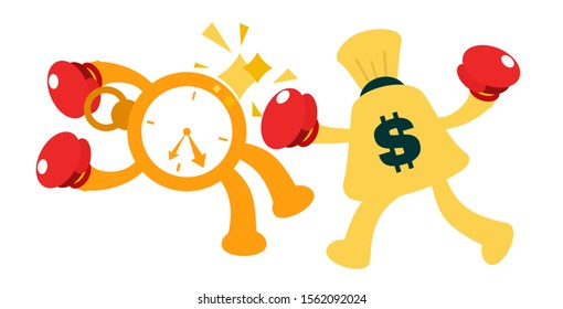 gold bag fight with time flat design illustration