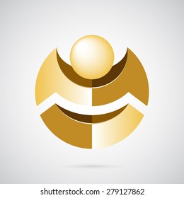 Gold balanced ball with abstract letter "M" logo template. Finance company and bank symbol. Creative symbol for company identity, advertising, poster, banner, web and flyer.