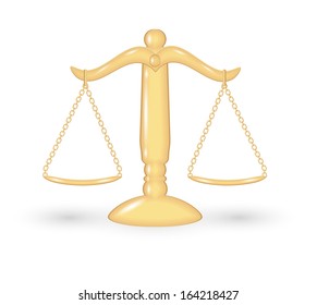 gold balanced scale with shadow on white background