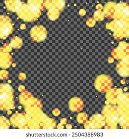 Gold Ball Background Transparent Vector. Dot Bright Illustration. Glamour Card. Blur Confetti Party Template. Yellow Sun.