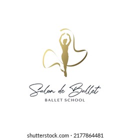 Gold ballerina studio logo design template