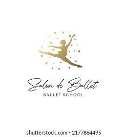 Plantilla de diseño del logotipo del estudio de bailarina dorada