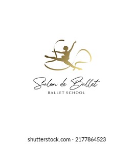 Gold ballerina studio logo design template