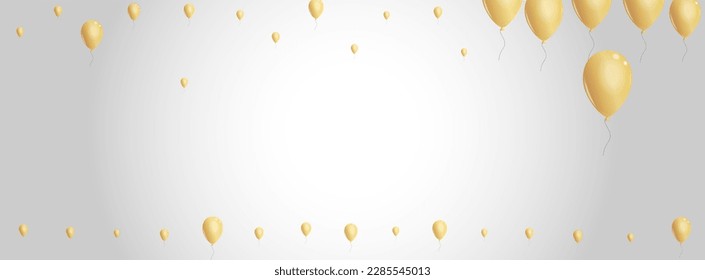 Gold Ballon Background Gray Vector. Helium Entertainment Design. Yellow Fly Baloon. Confetti Carnival Frame.