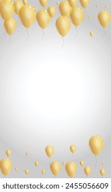 Fondo de globo de oro Vector gris. Ilustración de caída de globo. Helio 3d dorado. Plantilla inflable del juguete.