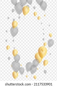 Gold Ballon Background Transparent Vector. Air Fest Design. Silver Sphere Confetti. Balloon Latex Background.