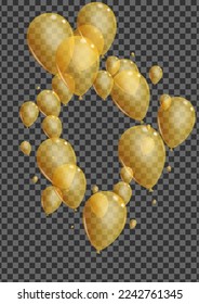 Vector transparente de fondo de balón de oro. Tarjeta de arte aéreo. Helio Gráfico Amarillo. Marco inflable de globo.
