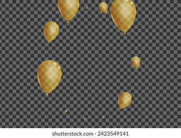 Gold Ballon Background Transparent Vector. Confetti Birthday Banner. Yellow Graphic Toy. Surprise Realistic Set.