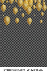 Gold Ballon Background Transparent Vector. Baloon Holiday Template. Golden Carnival Confetti. Balloon Happy Banner.