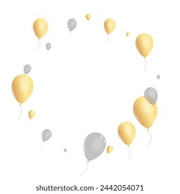 Gold Ballon Background White Vector. Helium Falling Template. Silver Shiny Toy. Air Present Card. svg