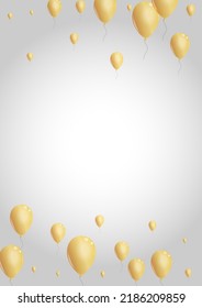 Gold Balloon Background Gray Vector. Air Rainbow Banner. Golden Birthday Helium. Surprise Festival Card.