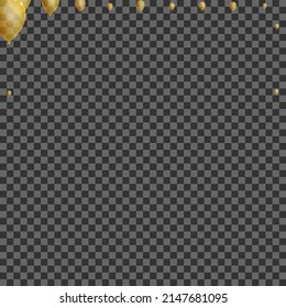 Gold Balloon Background Transparent Vector. Ballon Wedding Border. Golden Anniversary Surprise. Baloon Art Set.