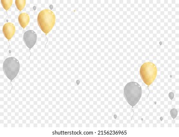 Gold Balloon Background Transparent Vector. Air Anniversary Design. Golden 3d Confetti. Toy Decoration Frame.