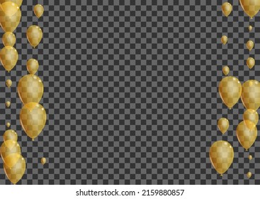 Gold Balloon Background Transparent Vector. Air Inflatable Border. Yellow Symbol Toy. Surprise Rubber Illustration.