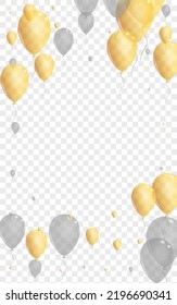Vector transparente de fondo de globo dorado. Borde de brillantes sorpresa. Aire de símbolo amarillo. Tarjeta de arte de helio.