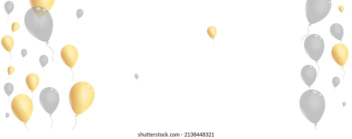 Gold Balloon Background White Vector. Baloon Sphere Background. Golden Fly Helium. Confetti Latex Template.