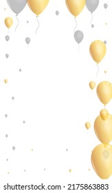 Goldballon-Hintergrund, weißer Vektorgrafik. Helium Label Set. Golden Glitter Toy. Confetti Happy Card.