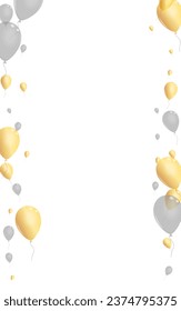 Gold Balloon Background White Vector. Baloon Love Set. Gray Fun Surprise. Confetti Glossy Template.
