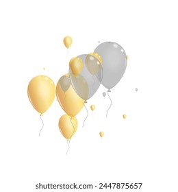 Gold Balloon Background White Vector. Surprise 3d Design. Golden Fly Confetti. Helium Love Template.