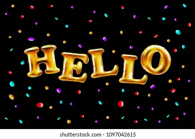 Gold balloon font of upper case letters HELLO art