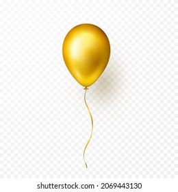 Gold balloon isolated on transparent background. Vector realistic golden festive 3d helium balloon template for anniversary, birthday party design