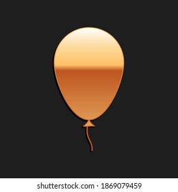 Gold Balloon with ribbon icon isolated on black background. Long shadow style. Vector.
