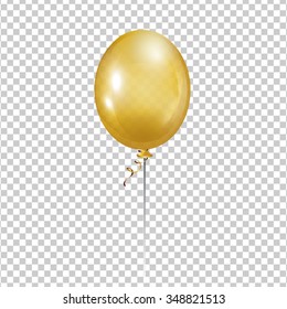 Gold Balloon. Transparent Isolated Vector Air Ball.