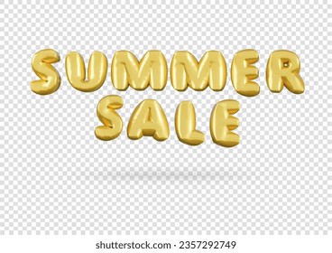 Gold balloons business header. Summer sale advertising symbol letter 3d vector. 