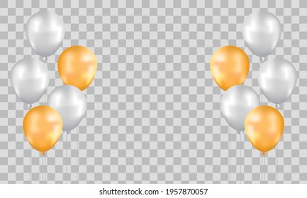 Gold balloons, concept design. vector illustration. Celebration transparent background template