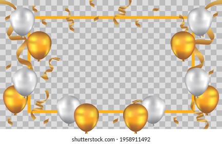 Gold balloons, concept design. vector illustration. Celebration transparent background template