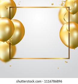 gold balloons and confetti party background, concept design Celebration Vector illustration.