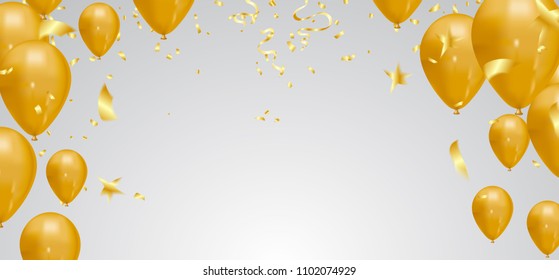 gold balloons, confetti and streamers