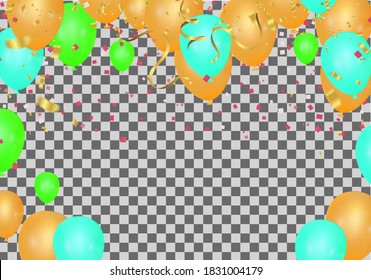 Gold balloons floating festive background, Celebrate a birthday, Poster, banner happy, Vector illustration for website