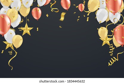 Gold balloons floating festive background, Celebrate a birthday, Poster, banner happy, Vector illustration for website