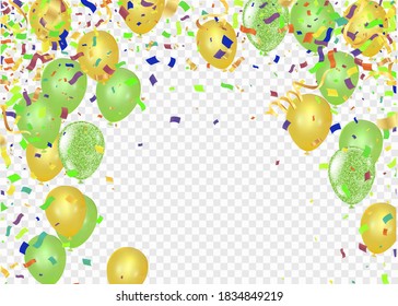 Gold balloons floating festive background, Celebrate a birthday, Poster, banner happy, Vector illustration for website