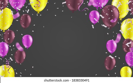 Gold balloons floating festive background, Celebrate a birthday, Poster, banner happy, Vector illustration for website