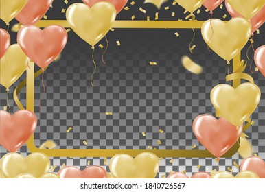 Globos de oro flotando fondo festivo, Celebrar un cumpleaños, Afiche, banner feliz, Vector ilustración para sitio web