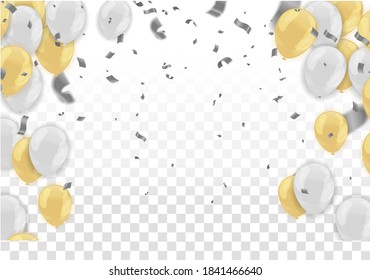 Gold balloons floating festive background, Celebrate a birthday, Poster, banner happy, Vector illustration for website