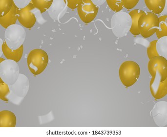 Gold balloons floating festive background, Celebrate a birthday, Poster, banner happy, Vector illustration for website