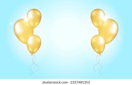 Gold balloons on a blue sky background
