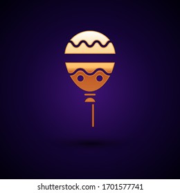Gold Balloons with ribbon icon isolated on black background. Happy Easter.  Vector Illustration