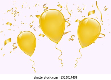 Gold balloons, vector illustration. Celebration background template