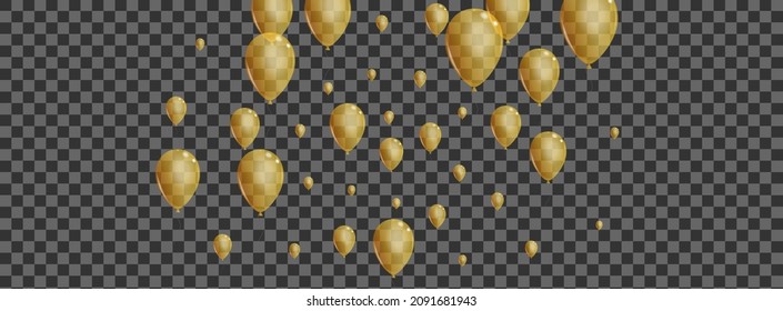 Vector transparente de fondo de globo dorado. Sorpresa tarjeta creativa. Globo Resumen de Oro. Plantilla de etiqueta de aire.