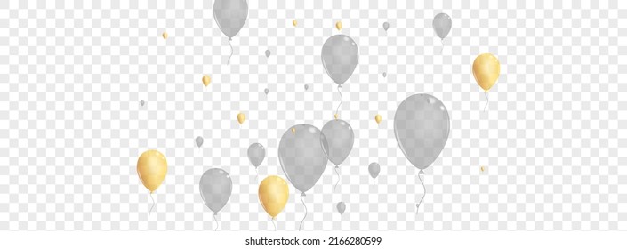 Vector transparente de fondo de globo dorado. Cartel de vacaciones aéreas. Globo gris brillante. Confetti Celebra La Frontera.