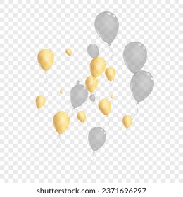 Gold Baloon Background Transparent Vector. Surprise Entertainment Background. Silver Glitter Confetti. Toy Present Card. svg