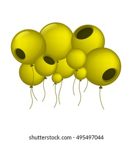 Gold baloons with holes on white background
