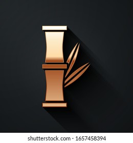 Gold Bamboo icon isolated on black background. Long shadow style. Vector Illustration